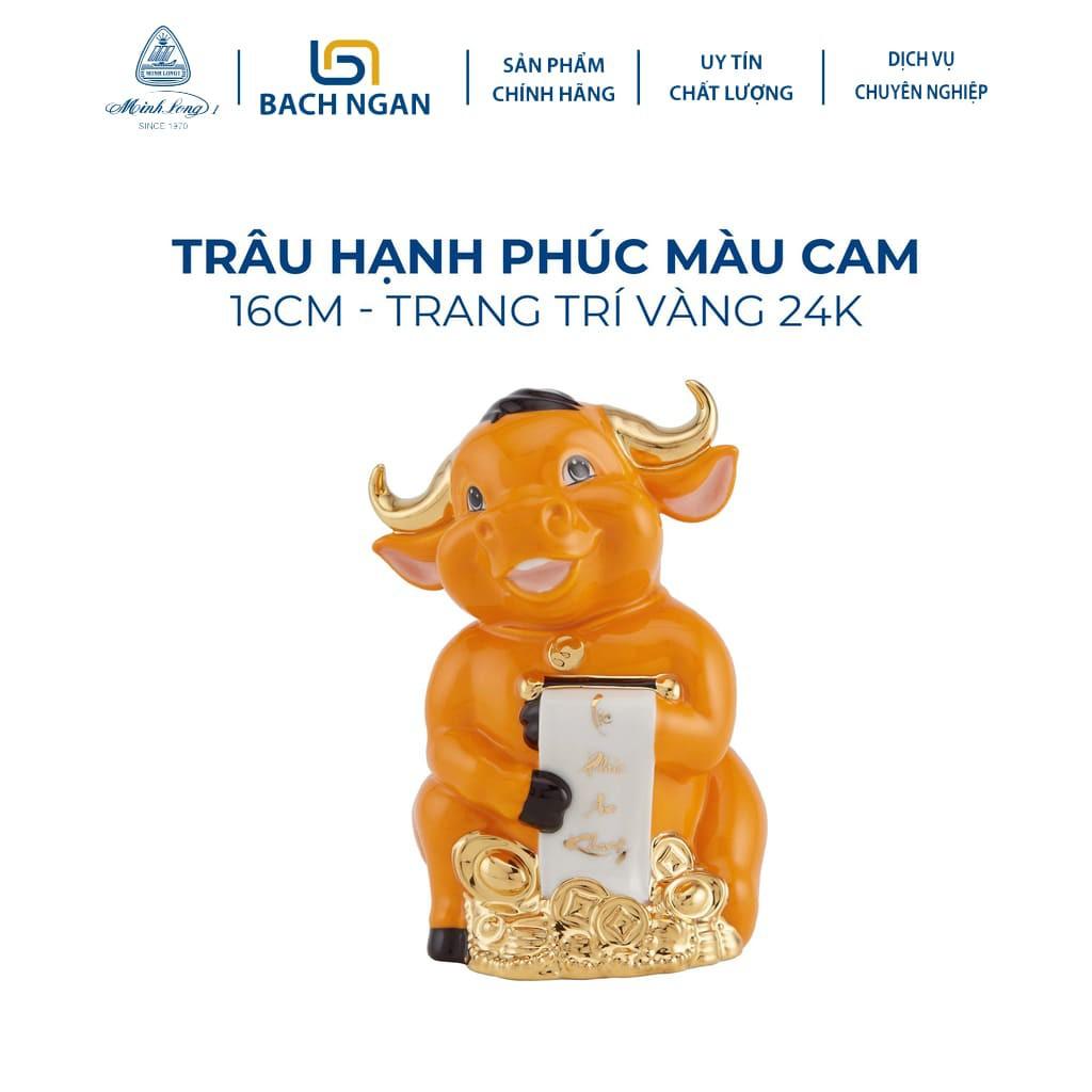 Tượng Trâu Phong Thủy Sứ Minh Long Hạnh Phúc 16cm nhiều màu dùng trang trí nhà cửa, nội thất, ô tô