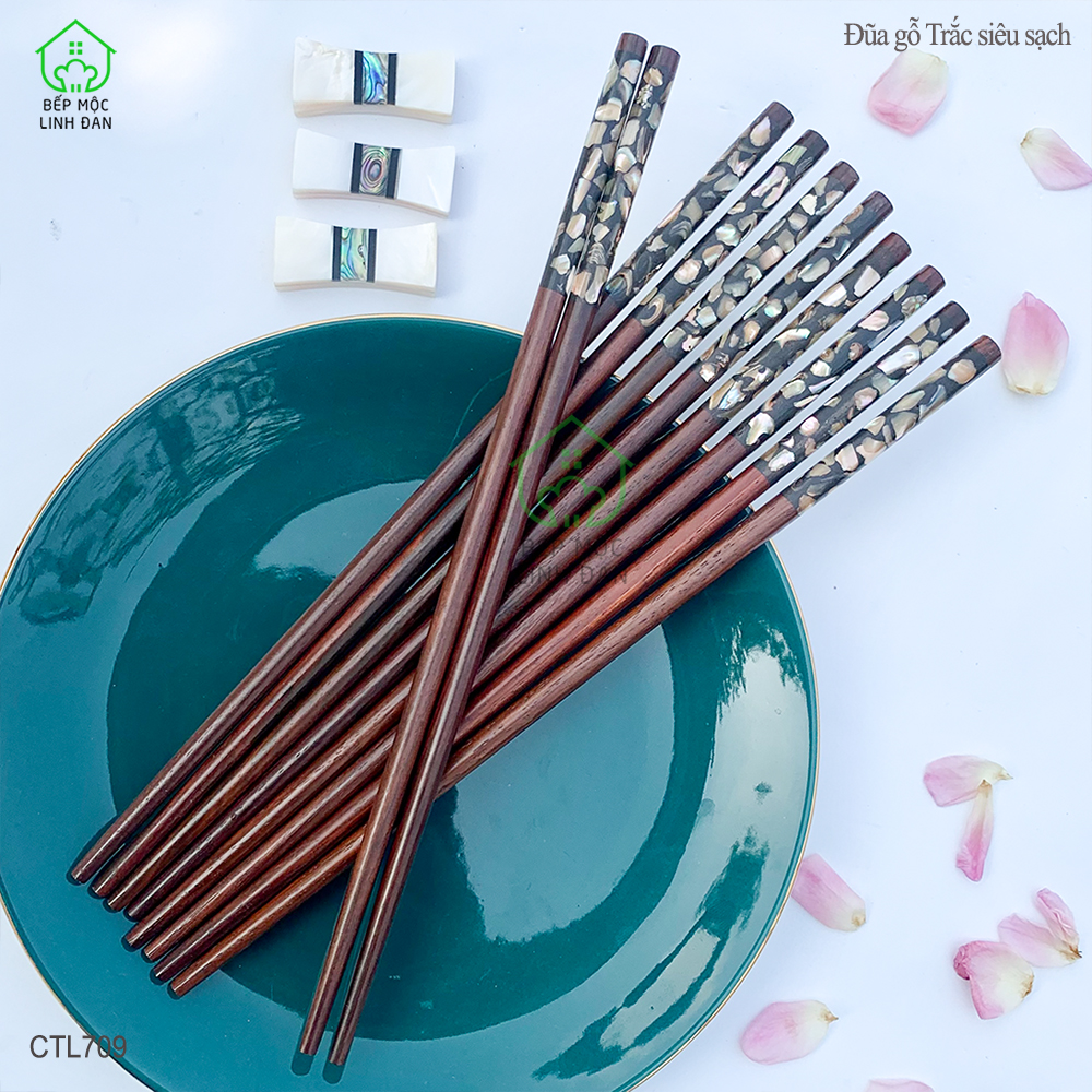 (5 Đôi) Đũa Gỗ Trắc Đầu Cẩm Quy Ốc Bào Ngư Úc - Kháng Khuẩn Siêu Sạch [CTH709-5]