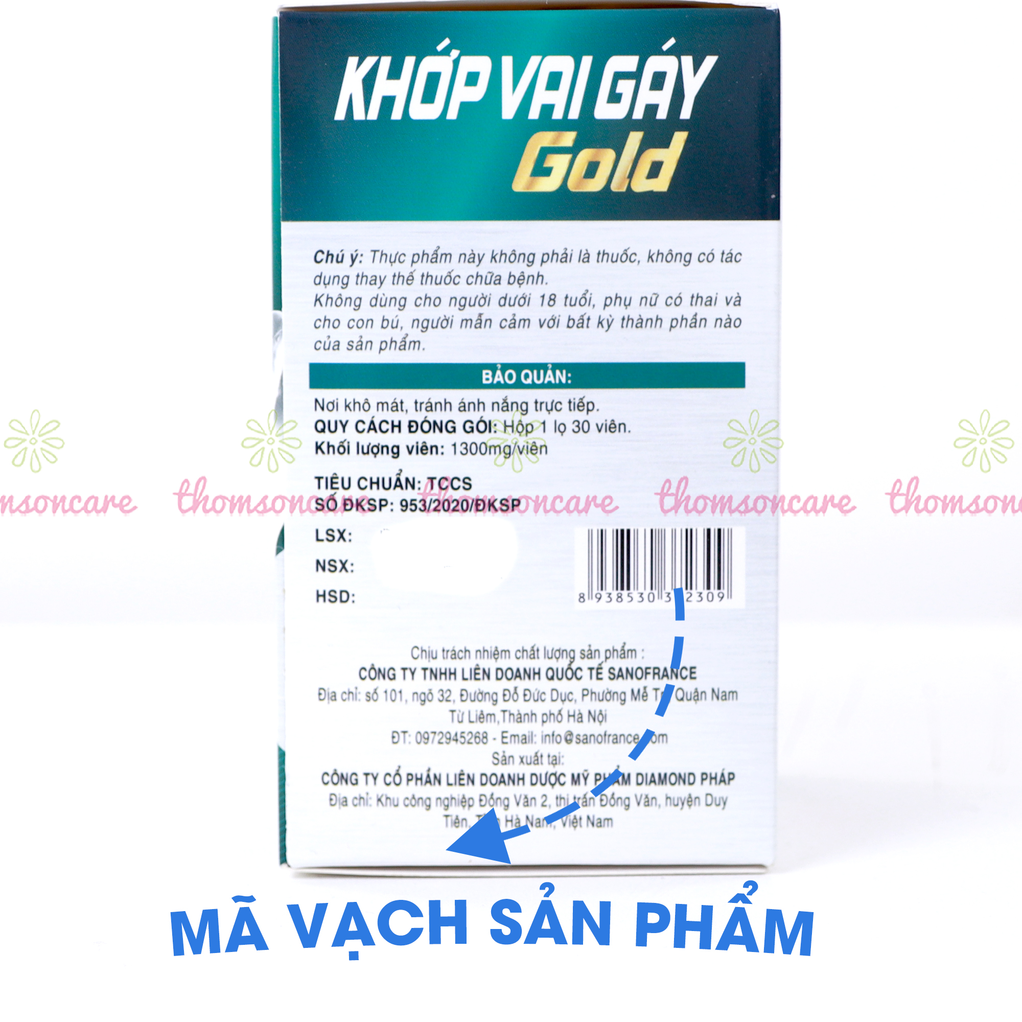 Viên uống bổ xương khớp vai gáy gold, bổ sung chất dịch nhày khớp, giúp khớp linh hoạt từ sụn vi cá mập - Lọ 30 viên Thomsoncare