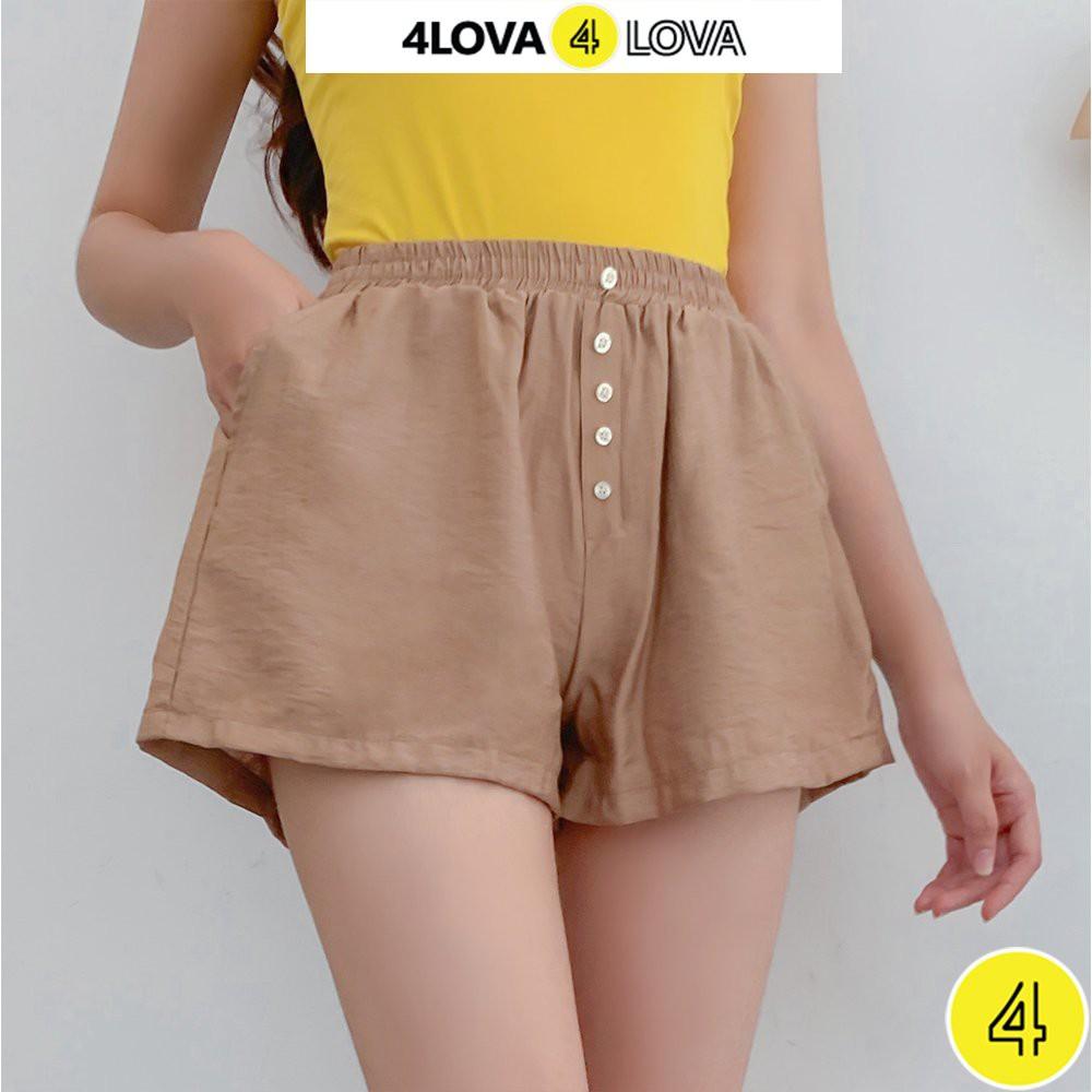 Quần short nữ mặc nhà 4LOVA vải đũi cao cấp thoáng mát form rộng dáng A phối cúc năng động