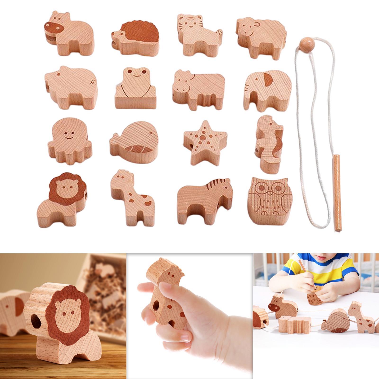 16x Animal Blocks Threading Toy Hand Eye Coordination for Children Toddlers