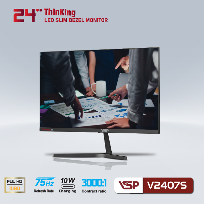Màn hình VSP V2407S 24inch (23.8&quot; FHD VA 75Hz, HDMI+VGA+TypeC+Audio 3.5) - Hàng chính hãng TECH VISION phân phối
