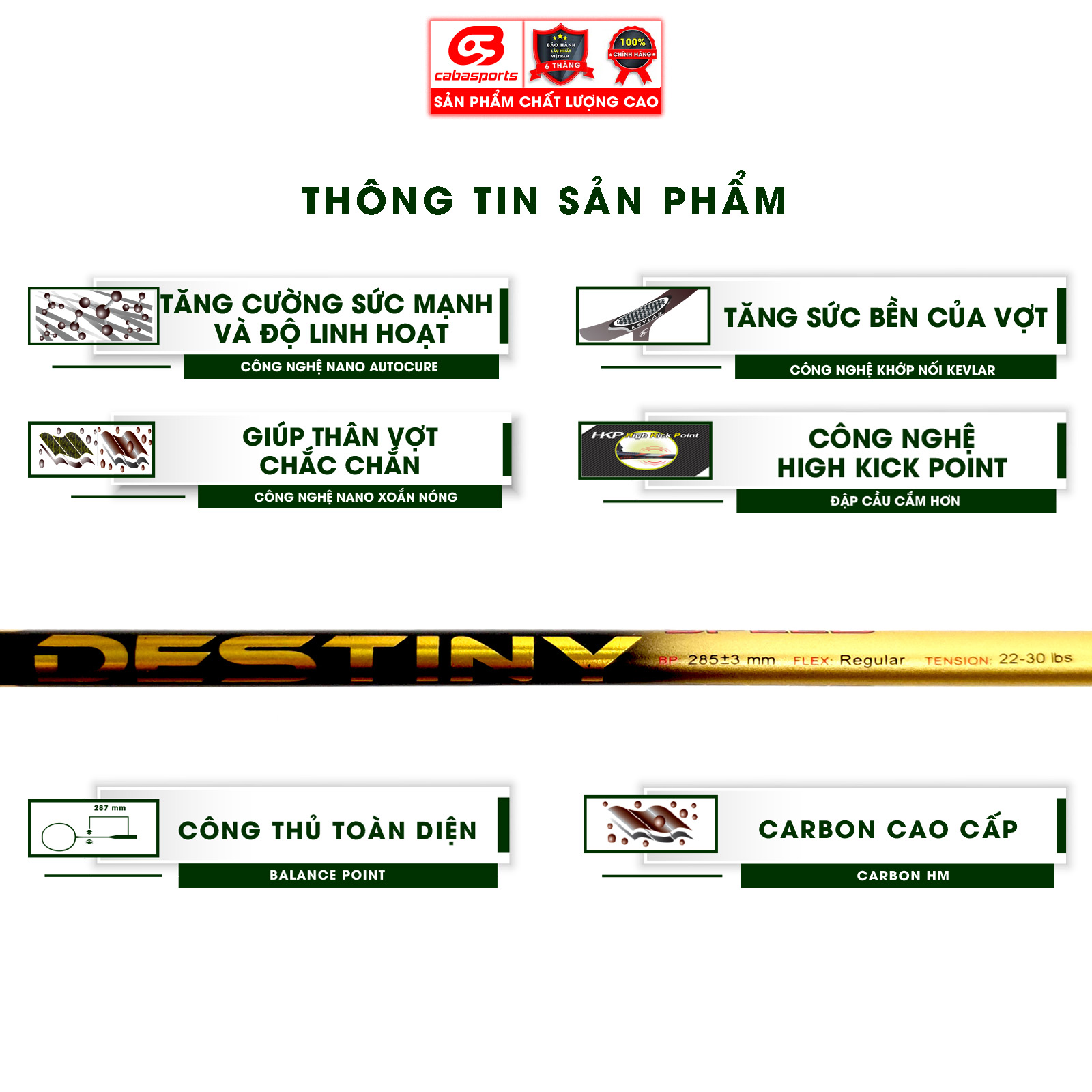 Vợt cầu lông Prokennex DESTINY SPEED cao cấp chính hãng điều khiển thiên công - Tặng kèm quấn cán