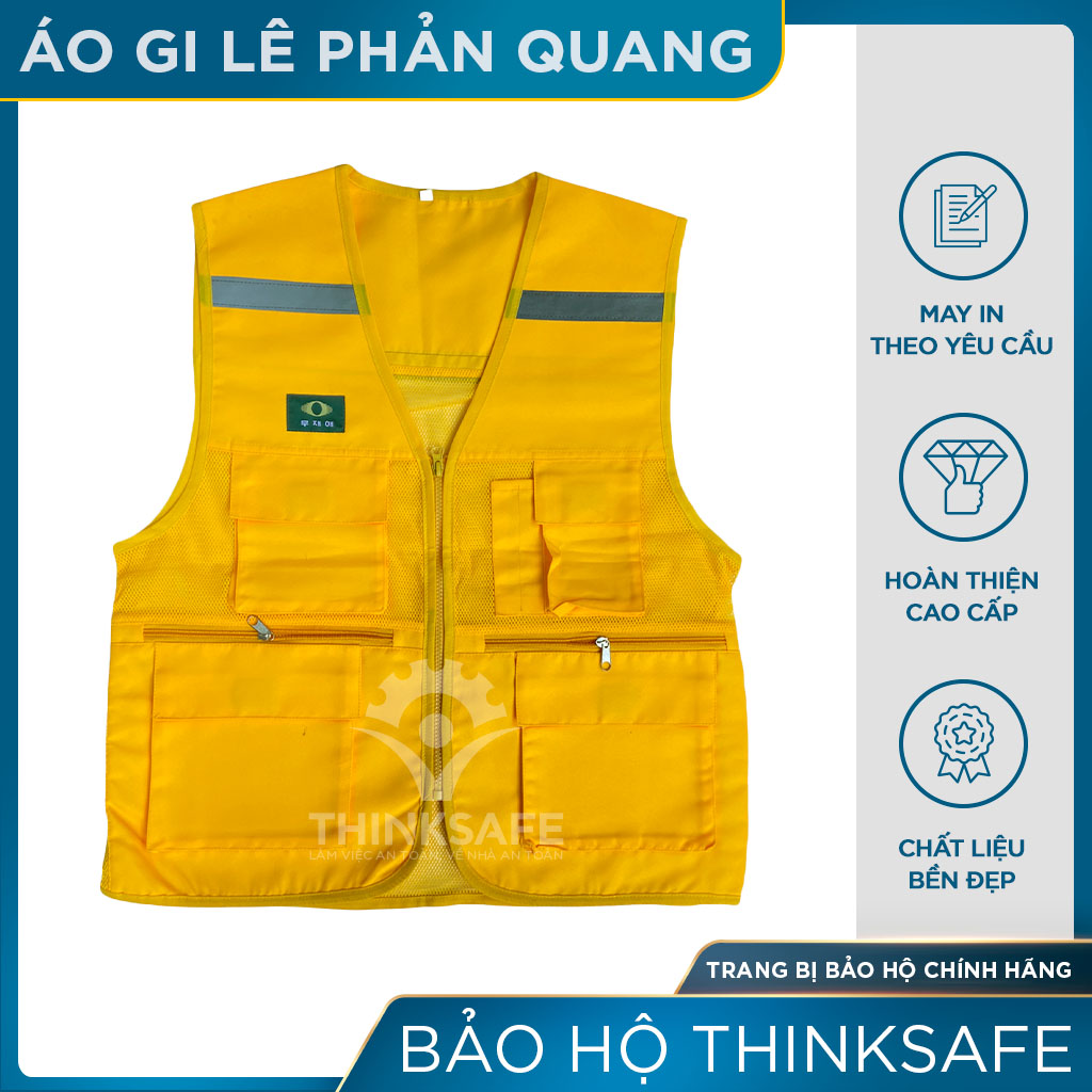 Áo gile bảo hộ Thinksafe, áo phản quang giá rẻ, gi lê cho kỹ sư, áo lưới công nhân, vải Pangrim Hàn Quốc cao cấp bền - Áo khoác