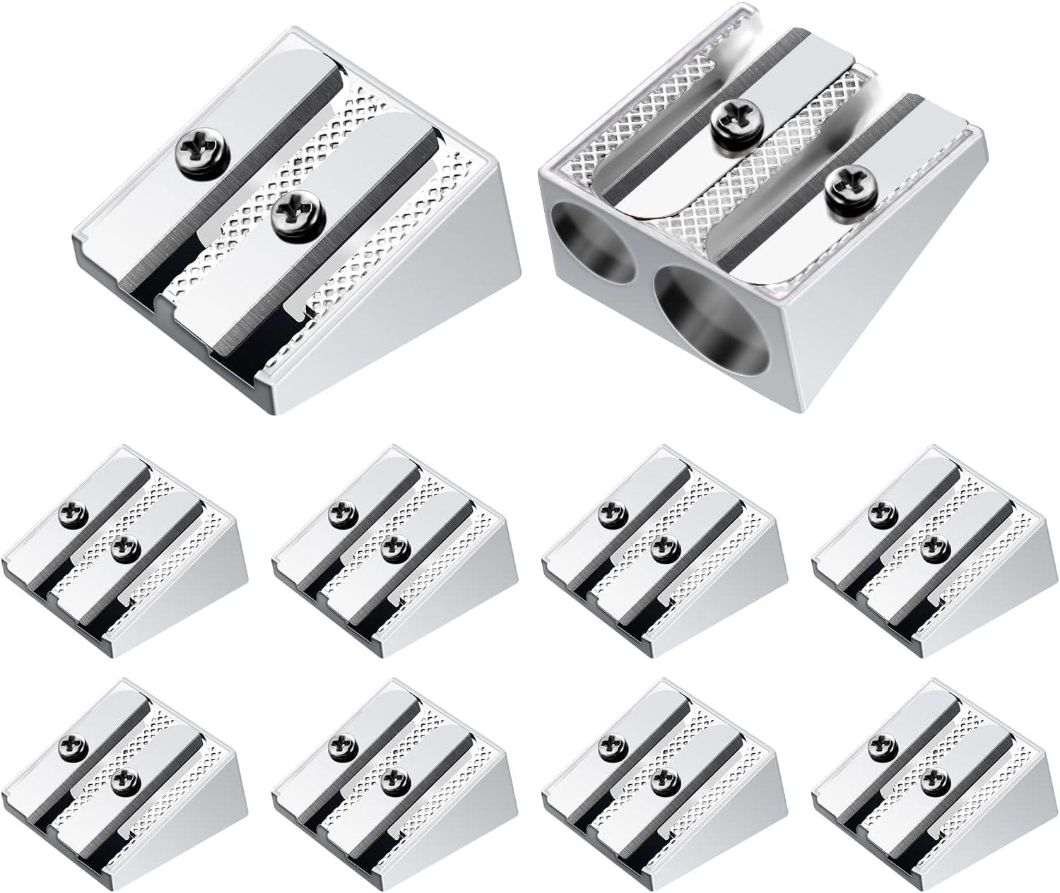 Dụng cụ gọt bút chì 10 chiếc Dụng cụ gọt bút chì hợp kim nhôm hai lỗ Dụng cụ gọt bút chì kim loại cầm tay Dụng cụ gọt bút chì mini Dụng cụ gọt nêm kim loại cho bút chì Người lớn Trẻ em Trường học Văn phòng