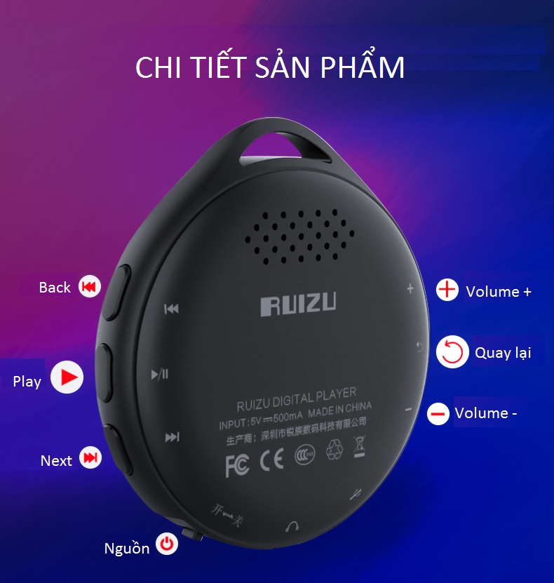 Máy Nghe Nhạc MP3 Bluetooth Ruizu M10 Bộ Nhớ Trong 8GB AZONE Cao Cấp - Hàng Chính Hãng