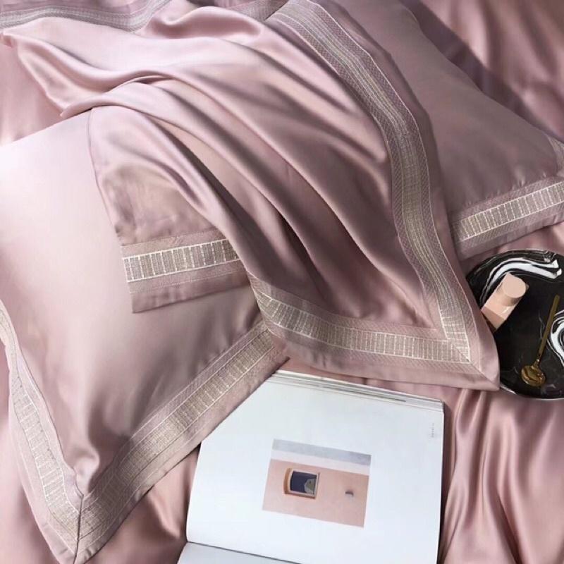 Bộ chăn ga gối tencel trơn viền 4 món