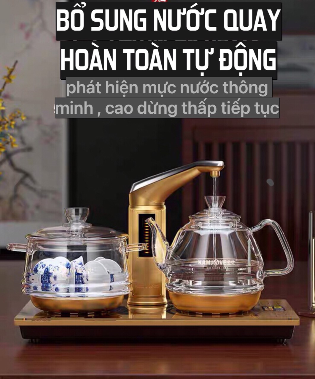 Bếp Điện Trà Thông Minh Tự Động Thuỷ Tinh Chịu Nhiệt ,Ấm Đun Nước Siêu Tốc Đa Năng  -G9 Màu Vàng