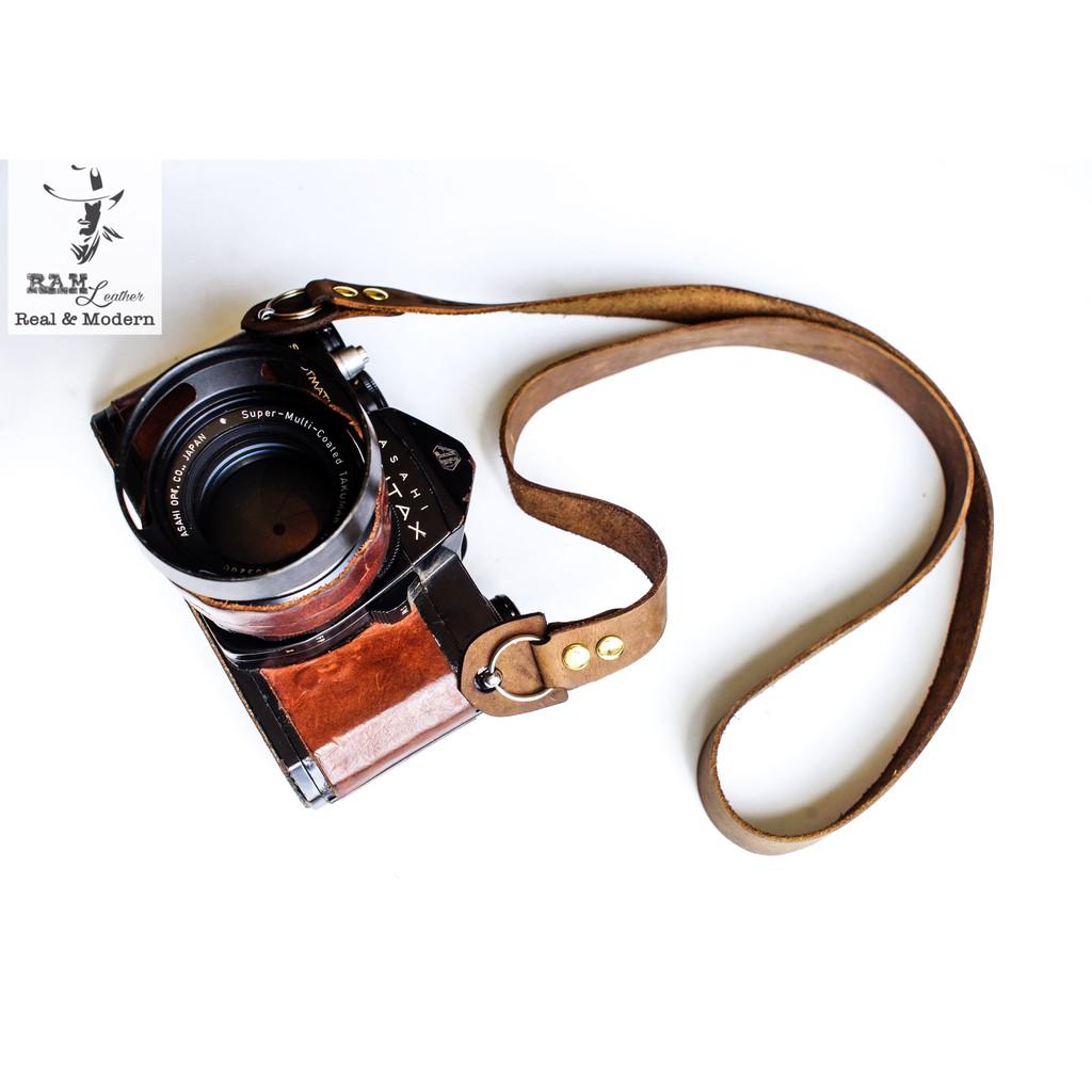Dây máy ảnh da bò thật handmade bền chắc cực đẹp nâu đất RAM Leather a22 nâu đất RAM Leather