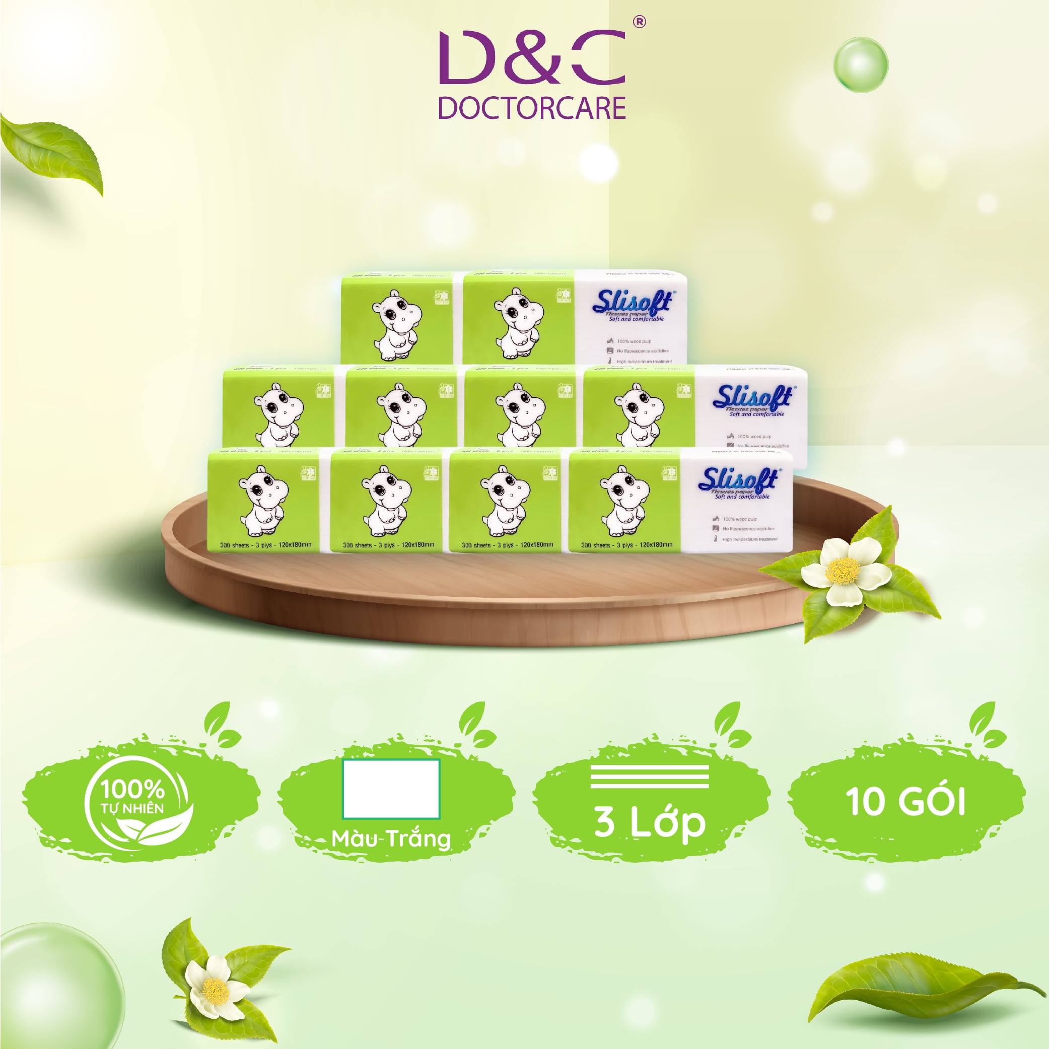 10 Bịch Giấy ăn Slisoft Trắng 3 lớp x 100 tờ đa năng,khăn giấy rút không chất tẩy trắng an toàn cho cả gia đình