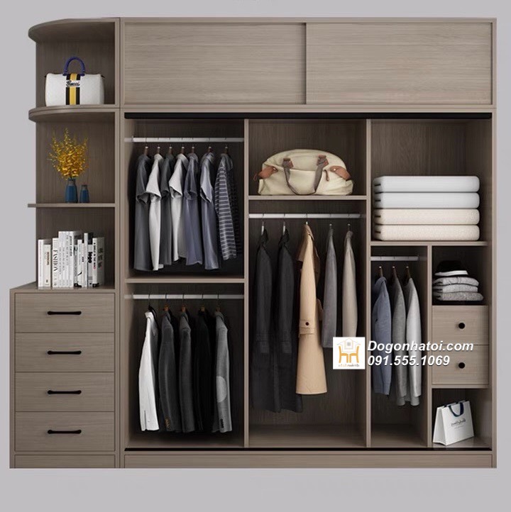 Tủ quần áo 3 cánh trượt gỗ công nghiệp C2m4 xD2m4 - TA235