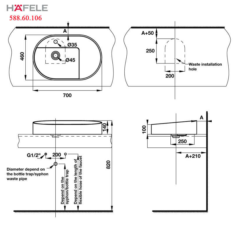 CHẬU LAVABO ĐẶT BÀN HAFELE SEINE/588.60.106 - HÀNG CHÍNH HÃNG