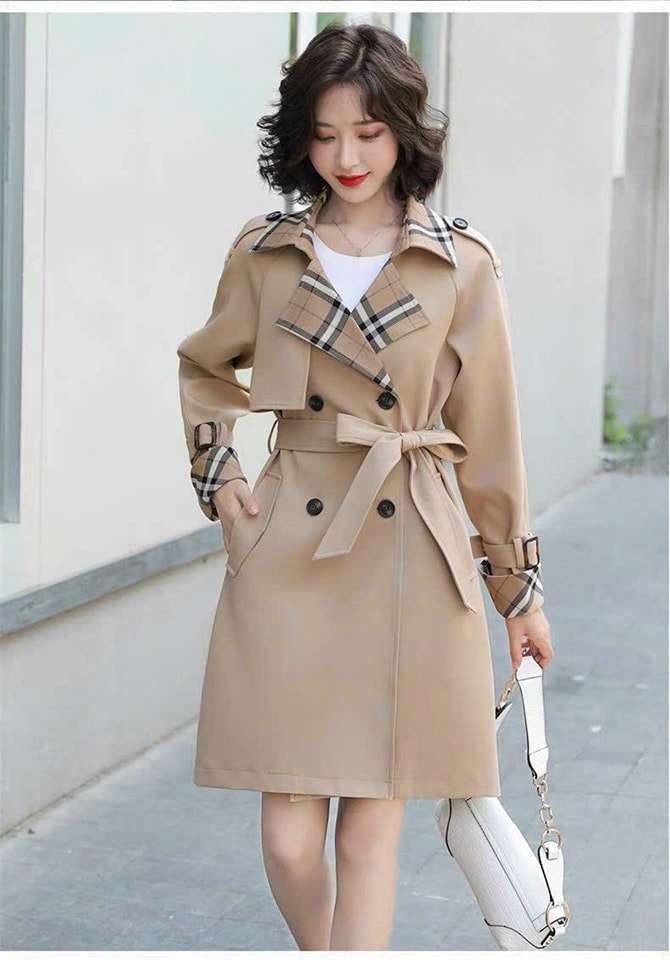 Áo khoác blazer kaki cổ vest phối màu cột eo cao cấp