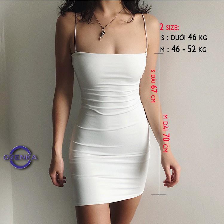 Váy 2 dây ôm body sợi bún sexy dự tiệc chất thun gân, đầm ngắn gợi cảm đẹp mát màu đen trắng size dưới 52 kg