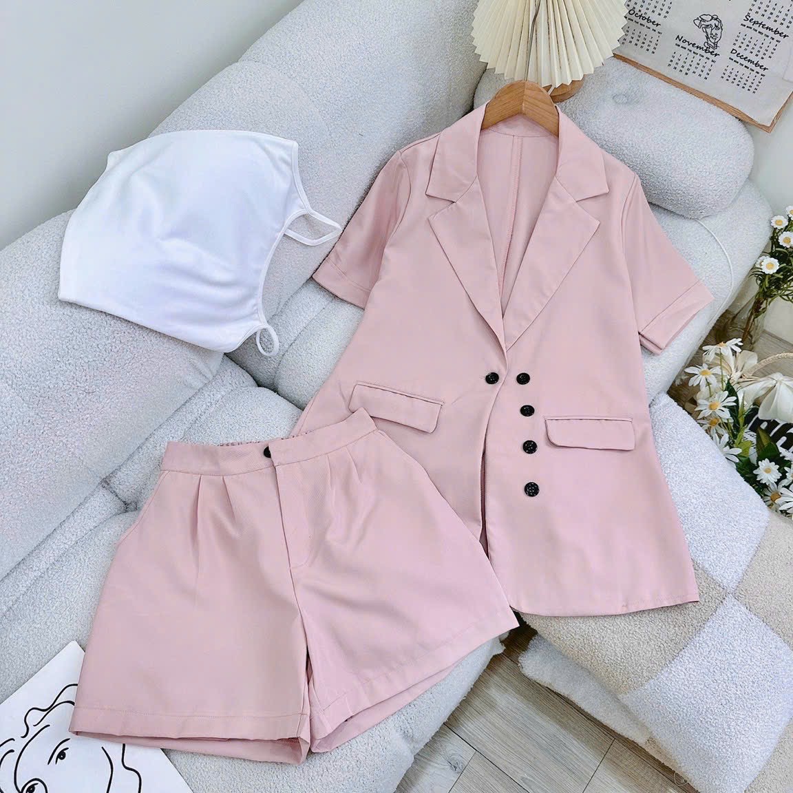 ÁO KHOÁC BLAZER / VEST NỮ PASTEL TAY LỬNG RỘNG SUÔNG TRƠN + QUẦN NGẮN GIẢ VÁY LƯNG CAO ỐNG RỘNG SHORTS + ÁO DÂY CROPTOP ĐI TIỆC ĐI LÀM CÔNG SỞ ĐI CHƠI DẠO PHỐ
