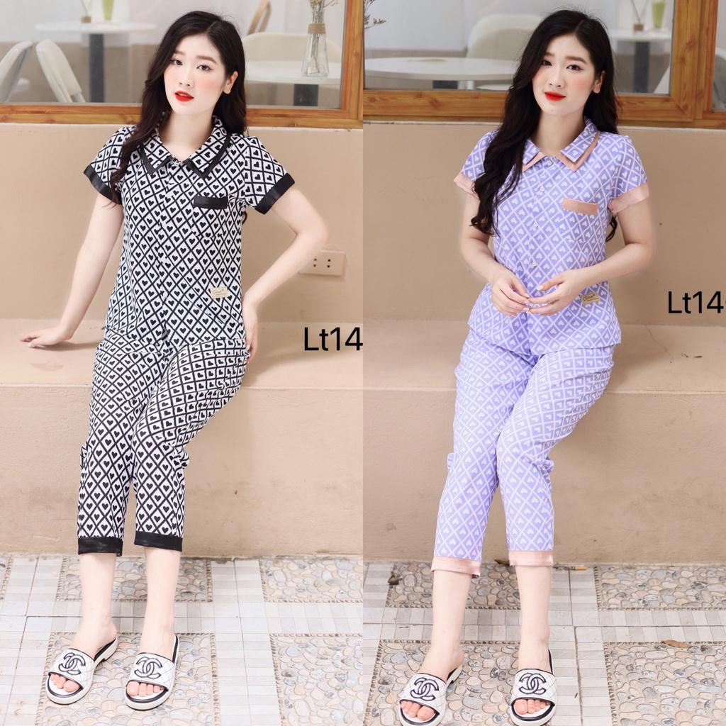 Bộ quần áo ngủ áo cộc quần dài chất lụa mềm mịn