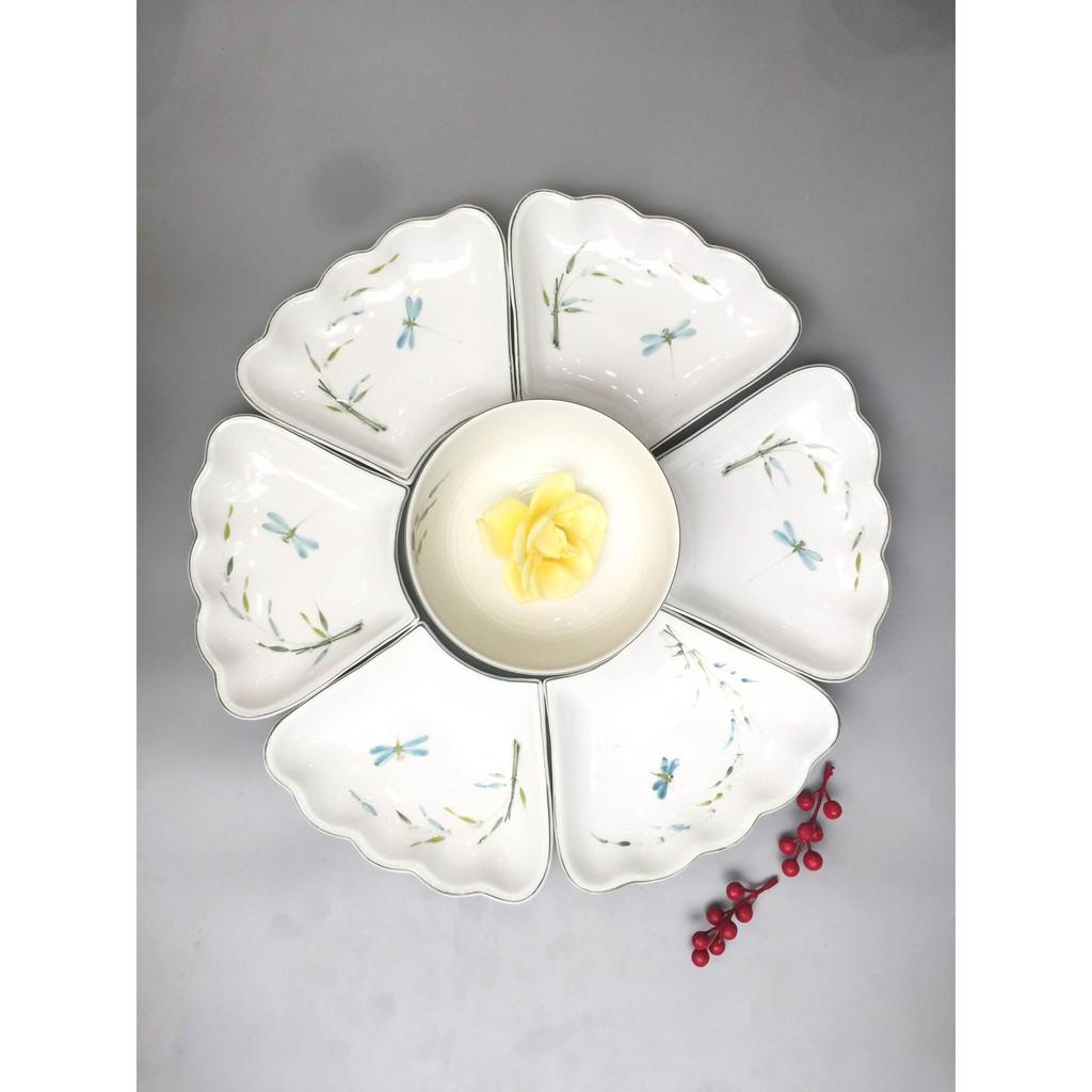 Bộ bát đĩa sứ, bộ đồ ăn mặt trời trúc xanh cao cấp