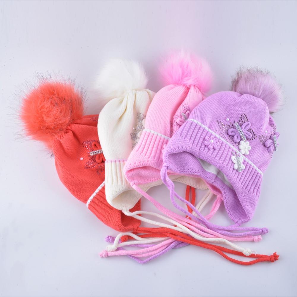 Mũ Ấm Áp Và Bộ Khăn Mũ Cho Bé Gái Mùa Đông Dệt Kim Đáng Yêu Bé Beanies Với Giả Lông Pompom Dày Tai Sập Mũ Lưỡi Trai trẻ Em Bộ