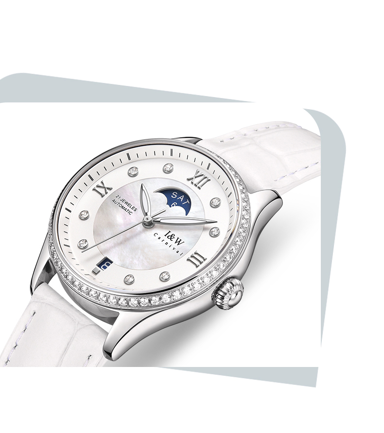 Đồng hồ nữ chính hãng I&amp;W CARNIVAL IW582G-1 Kính sapphire ,chống xước ,Chống nước 30m ,Bảo hành 24 tháng,Máy cơ (Automatic),dây da cao cấp, thiết kế đơn giản dễ đeo