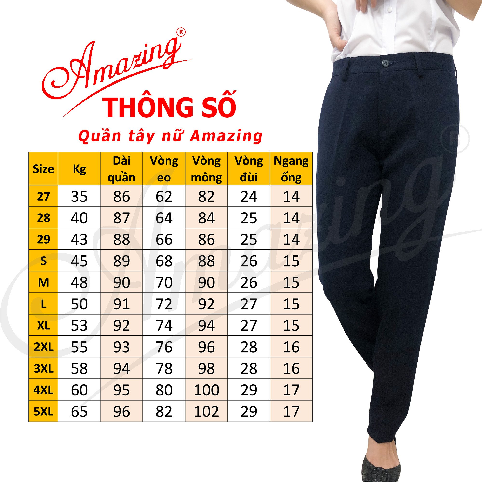 Quần tây nữ màu xanh đen Amazing lưng vừa, 1 nút, dáng suông, ống đứng, chất liệu tuyết mưa dày, mềm, không nhăn