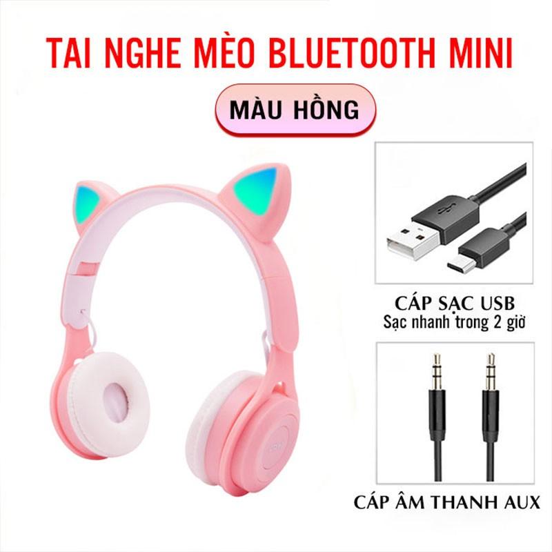 Tai Nghe Chụp Tai Bluetooth 5.0 Không Dây Hình Tai Mèo Phát Sáng Headphone Bluetooth M6 Dễ Thương Bass Cực Ấm