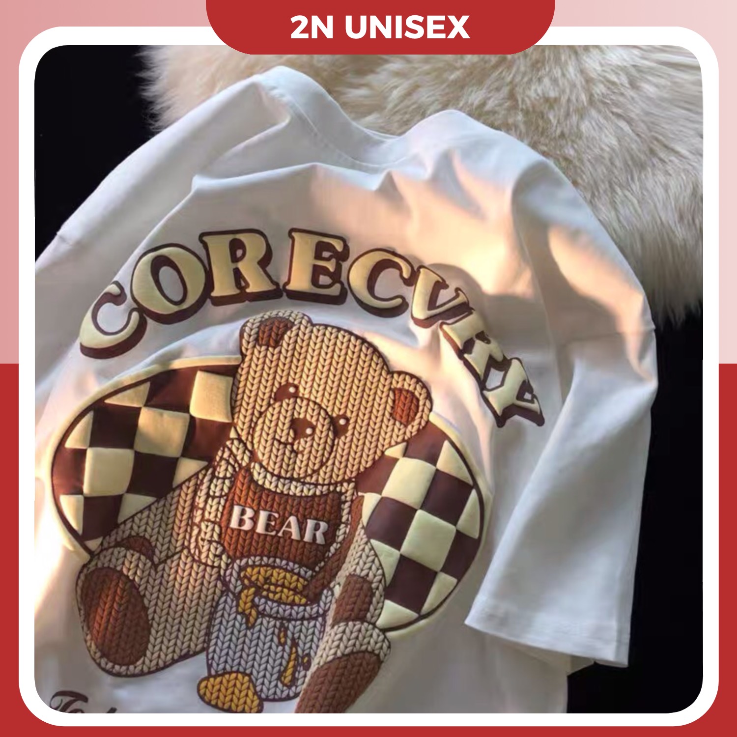 Hình ảnh Áo thun tay lỡ form rộng - phông nam nữ cotton oversize - T shirt gấu đan len a - 2N Unisex