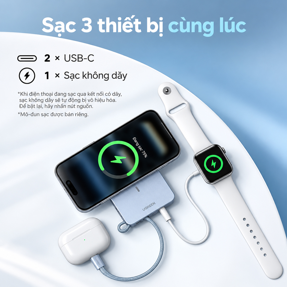 Sạc dự phòng từ tính Ugreen Power Bank Magnetic Wireless 25W 10000mAh PB773 - Hàng chính hãng