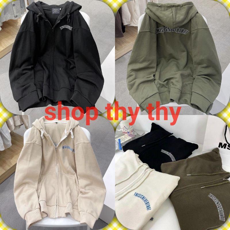 Hình ảnh Áo khoác hoodie neverthat dây kéo nỉ bông form rộng unisex nam nữ nón to 2 lớp trùm đầu,ulzzang có video ảnh thật