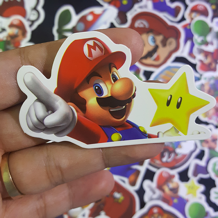 Bộ Sticker dán cao cấp chủ đề SUPER MARIO - Dùng dán Xe, dán mũ bảo hiểm, dán Laptop...