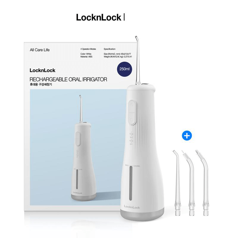 Máy tăm nước không dây LocknLock ENR154WHT 250ml, Hàng chính hãng, 4 chế độ, dung lượng pin 2000mAh - JoyMall