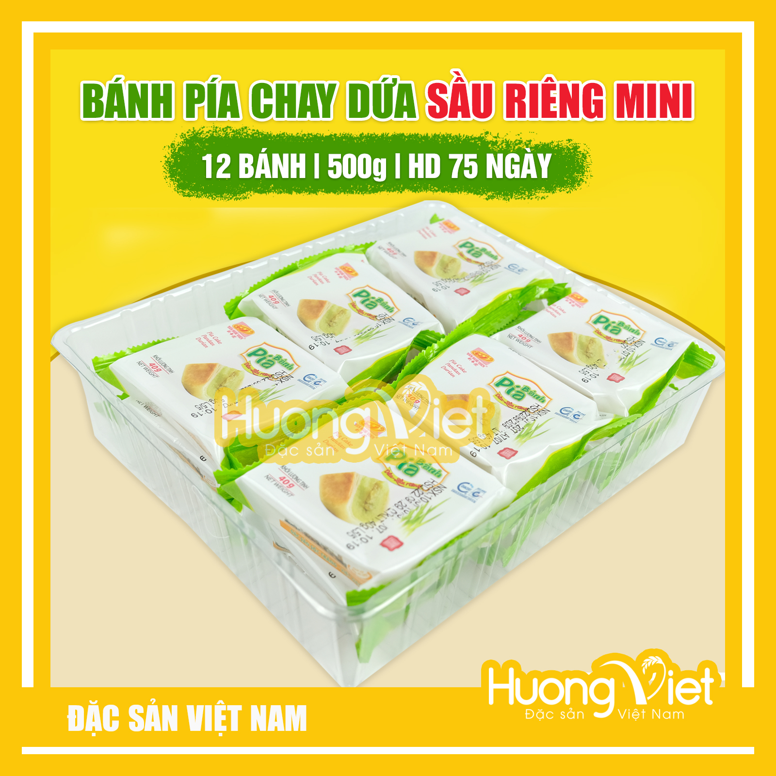 Đặc Sản Sóc Trăng - Bánh Pía Chay Dứa Sầu Riêng Mini, Bánh Pía Không Trứng Tân Huê Viên 500G, Đặc Sản Sóc Trăng [Túi 12 Bánh]