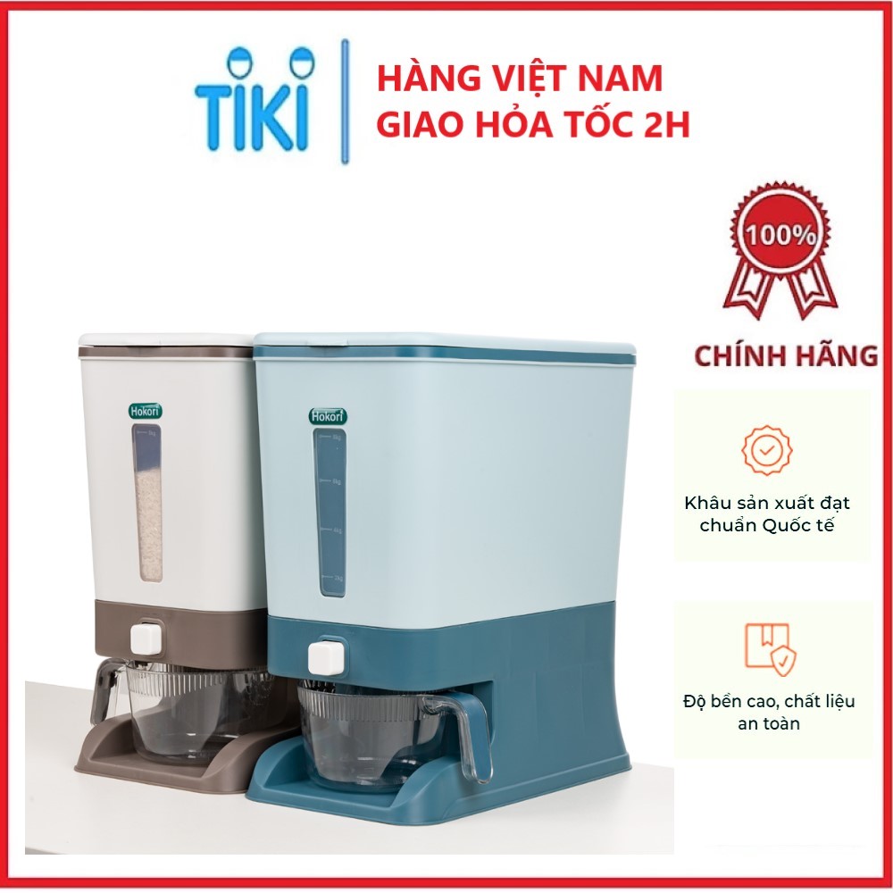 Thùng đựng gạo tiện ích 10kg Hokori Tặng kèm 5 khăn lau grofa- Hàng Chính Hãng