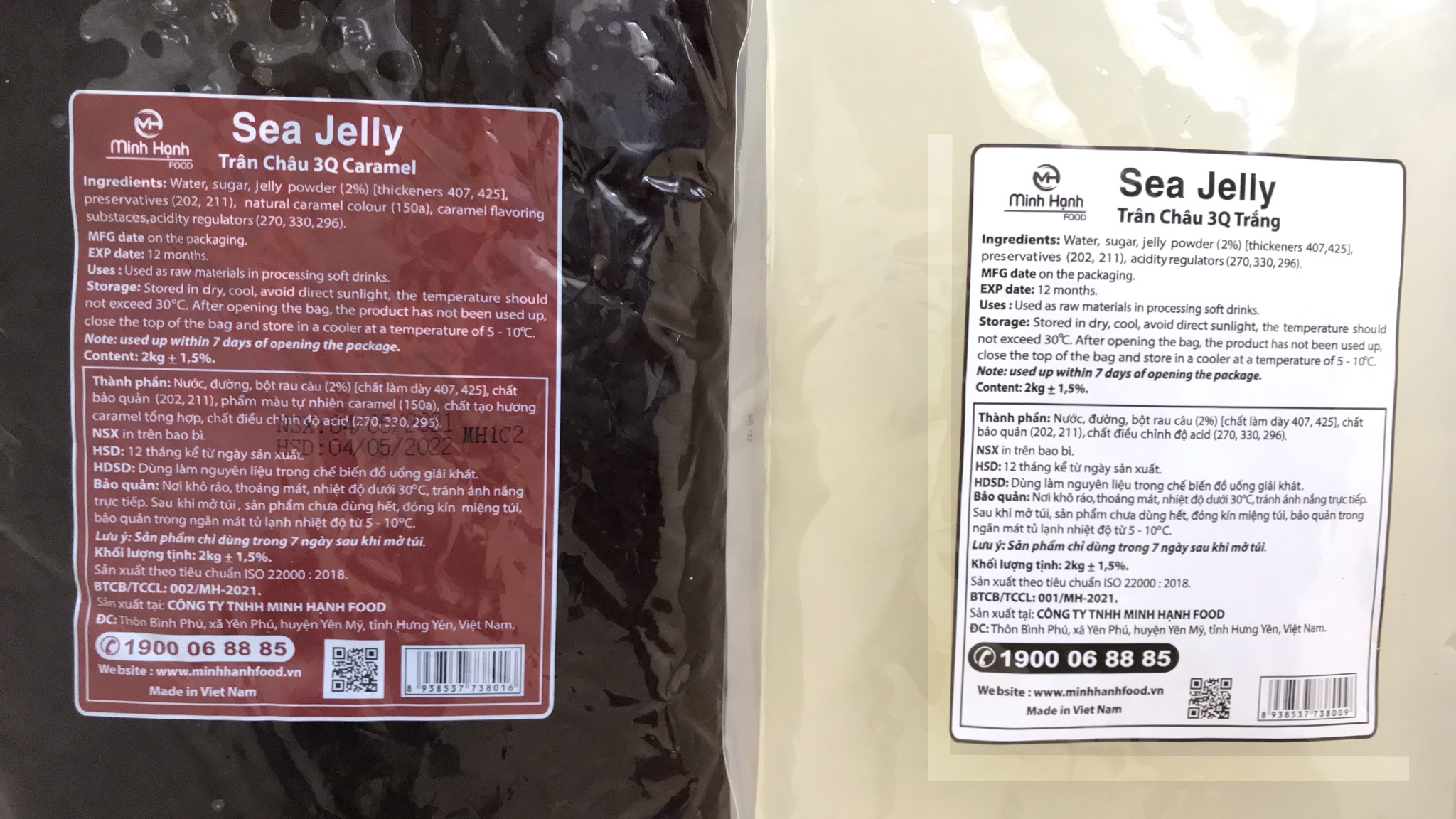 Combo 2 gói Trân Châu Đen và Trắng 3Q Sea Jelly 2 kg /Thạch 3Q Sea Jelly (ngon, dai giòn sần sật - dùng trực tiếp mà không cần nấu hay chế biến khác)