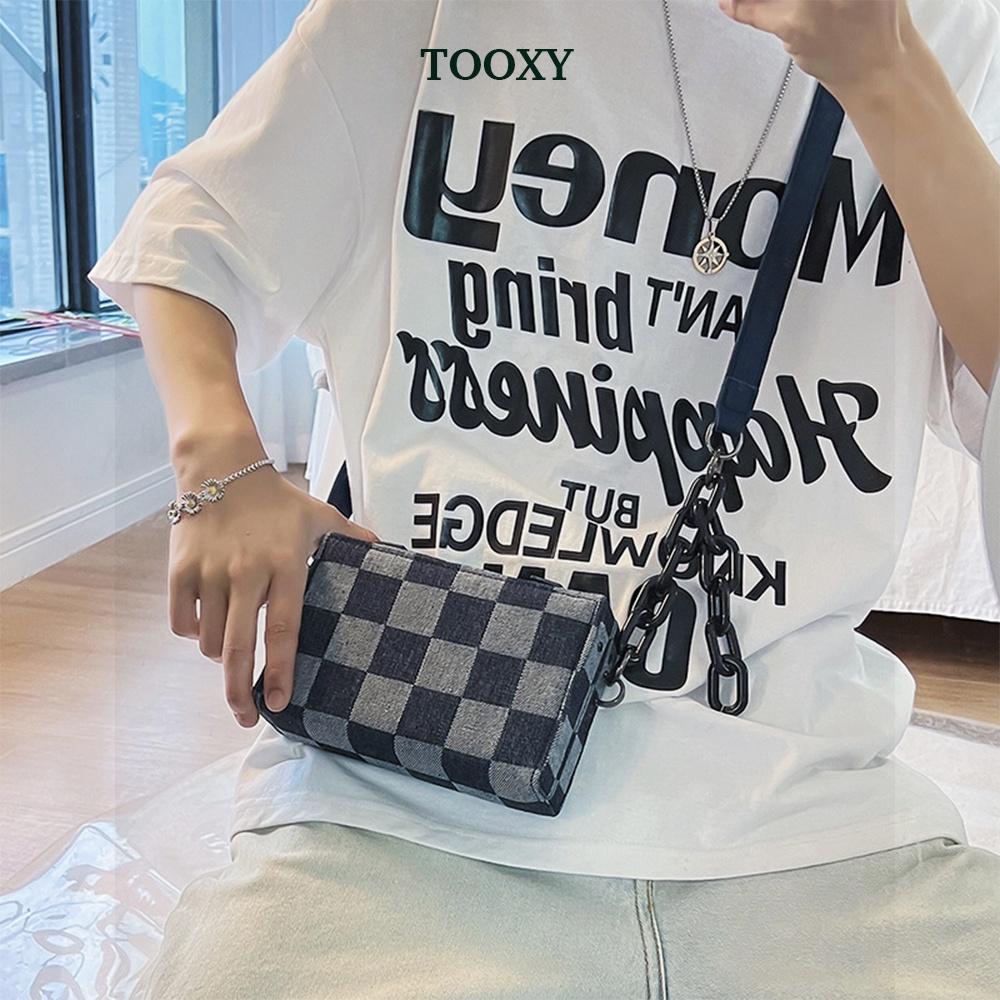 Túi Đeo Chéo Nam Túi Xách Thời Trang Unisex Vải Canvas Phối Dây Xích Cá Tính
