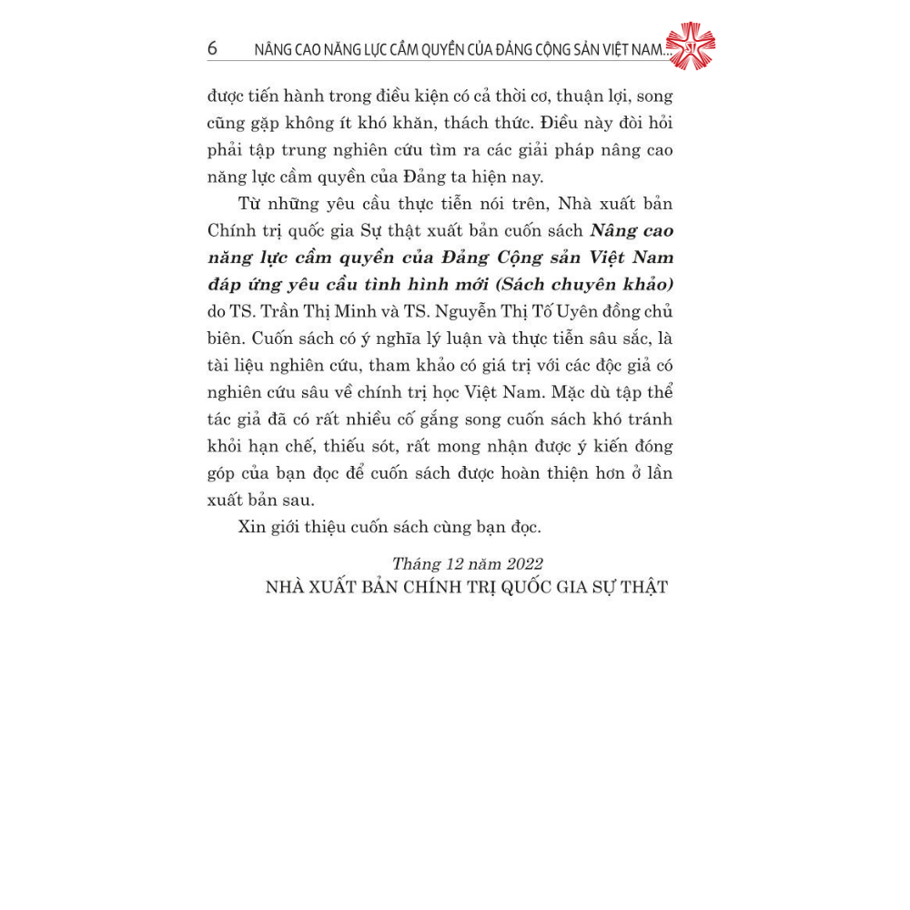 Nâng cao năng lực cầm quyền của Đảng Cộng sản Việt Nam đáp ứng yêu cầu tình hình mới (Sách chuyên khảo)