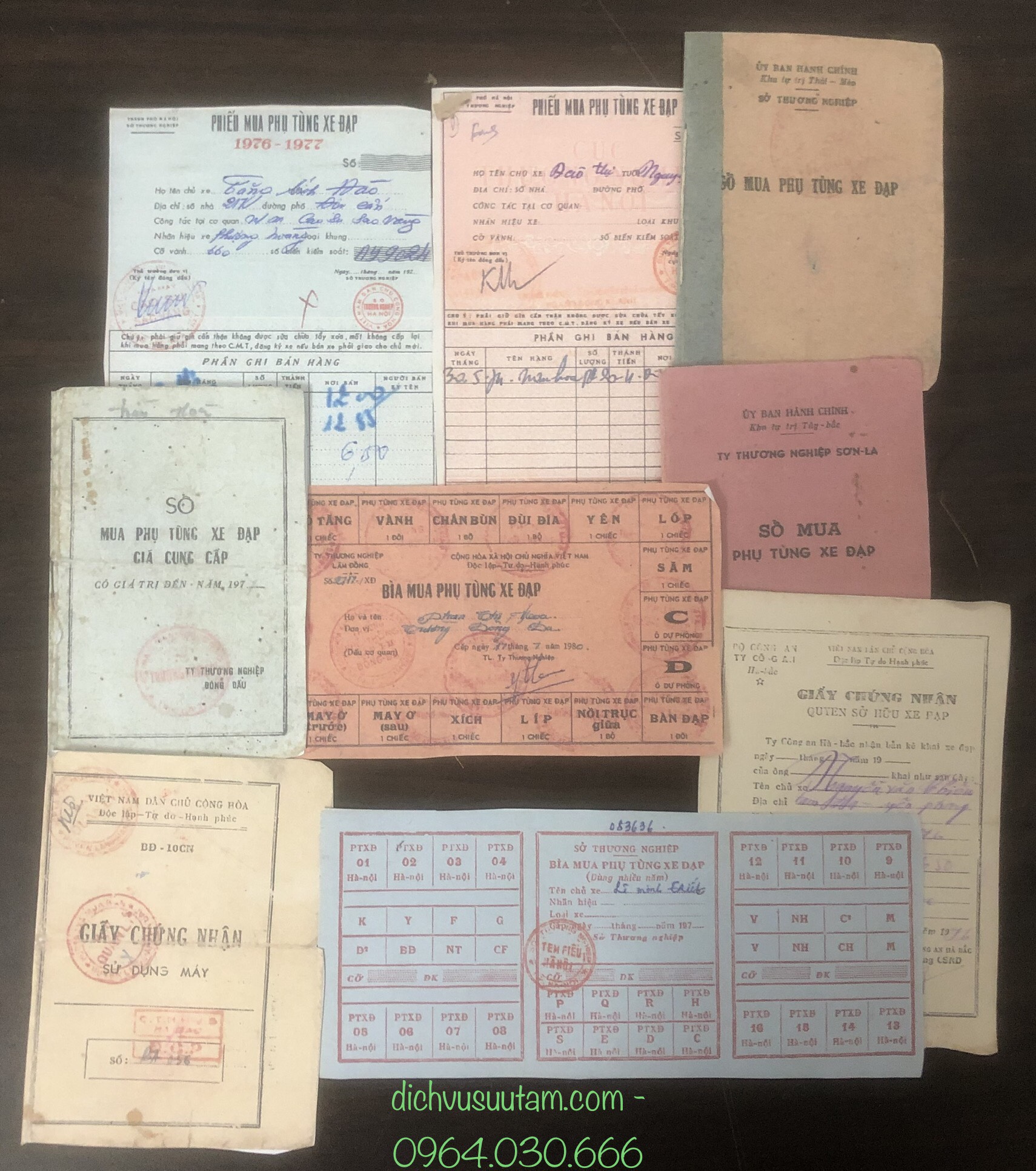 Combo 9 Bìa, Sổ mua phụ tùng xe đạp thời kì bao cấp COPY