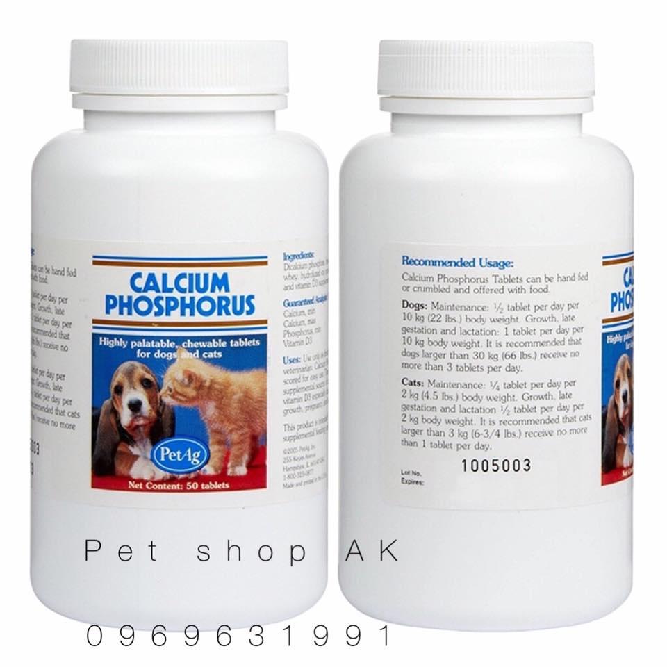 Calcium Phosphorus / Canxi viên cho Chó mèo - hộp 50 viên, nhập Mỹ