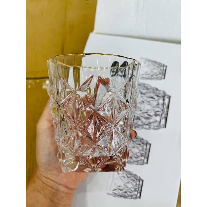 Ly thủy tinh chịu nhiệt uống nước vân sao đáy vát trắng