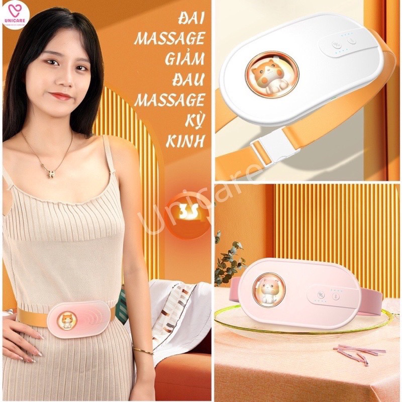 Máy massage chườm nhiệt giảm đau bụng kinh, đai mát xa bụng kinh 10 chế độ massage, 4 chế độ nhiệt, thông báo giọng nói