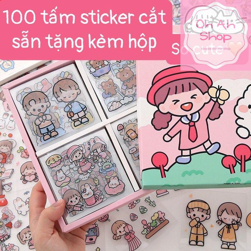 Sticker 1000 hình Hộp quà tặng dán hoạt hình trang trí sổ lưu niệm dễ thương Hộp Happy day