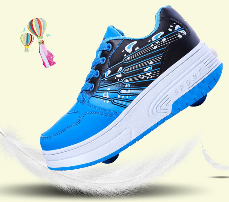 Giày Bánh Xe Loại 2 Bánh Cho Bé Trai 4 - 10 Tuổi Kiểu Dáng Thể Thao GA06 - Xanh