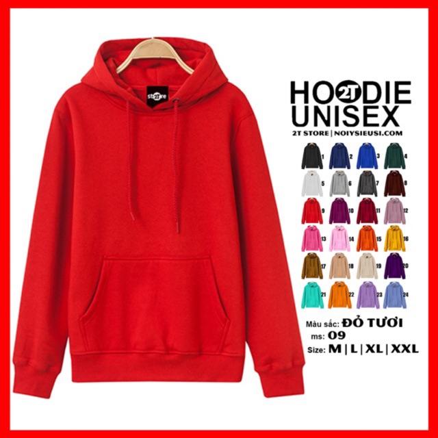 Áo hoodie unisex 2T Store H09 màu đỏ tươi