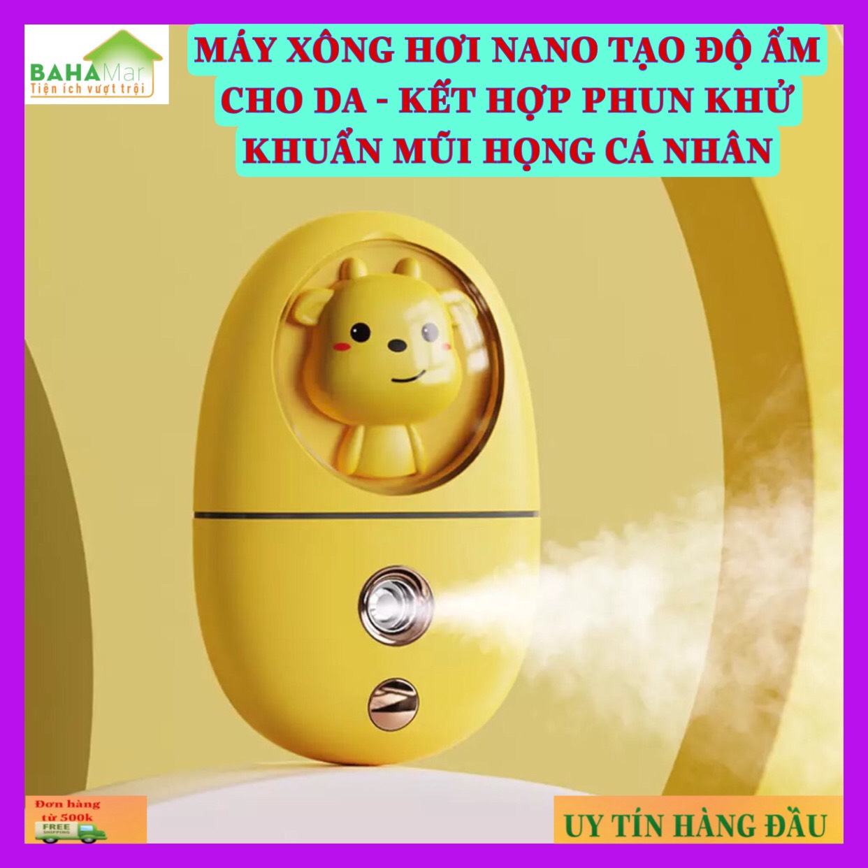 MÁY XÔNG HƠI NANO TẠO ĐỘ ẨM CHO DA - KẾT HỢP PHUN KHỬ KHUẨN MŨI HỌNG CÁ NHÂN "BAHAMAR" máy phun sương có tích hợp đèn LED, khi bật máy phun, ánh sáng ấm áp và tỏa sáng sẽ bao phủ