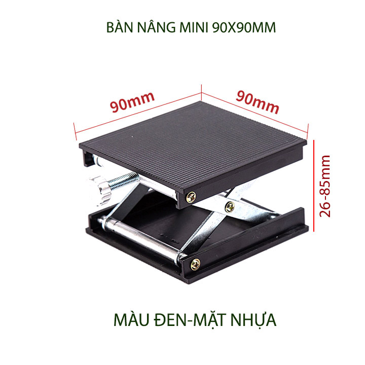 Bàn nâng mini dùng tay vặn, loại 90x90mm, mặt và đáy bằng nhựa hoặc nhôm tùy chọn