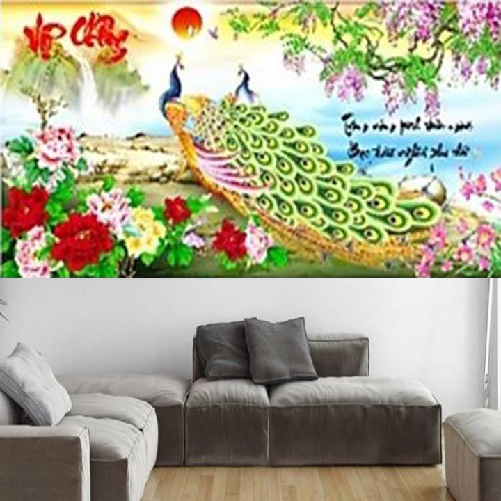 Tranh đá vợ chồng công xanh hoa tím YN5309 - kích thước: 100 * 54cm.