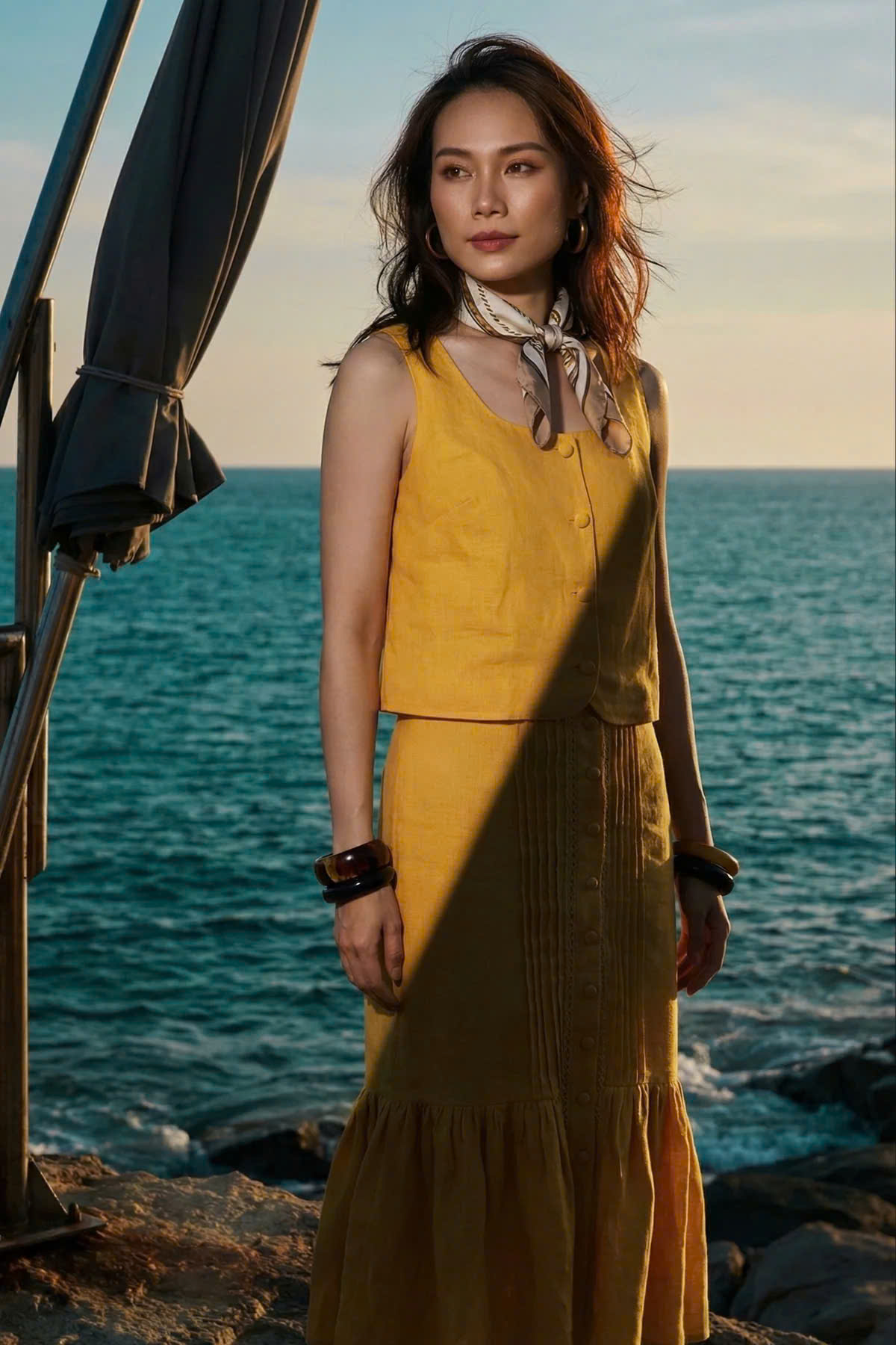 Áo Croptop Linen Vàng Tràng An TOP229 thời trang thiết kế Hity