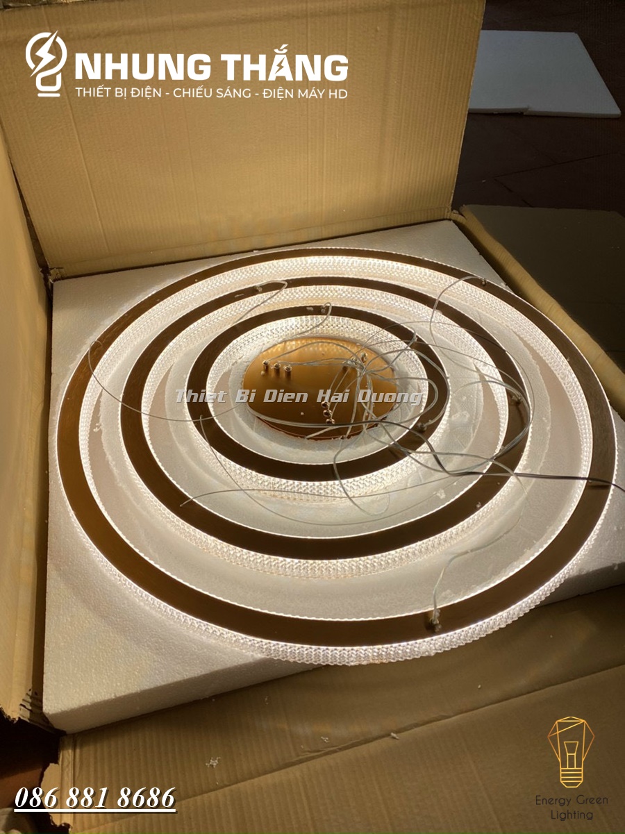 Đèn Thả Trần 3 Vòng Pha Lê Thân Vàng TBD838 - 3 Chế Độ Ánh Sáng - Có Điều Khiển Từ Xa - Tăng giảm Ánh Sáng - Có Video