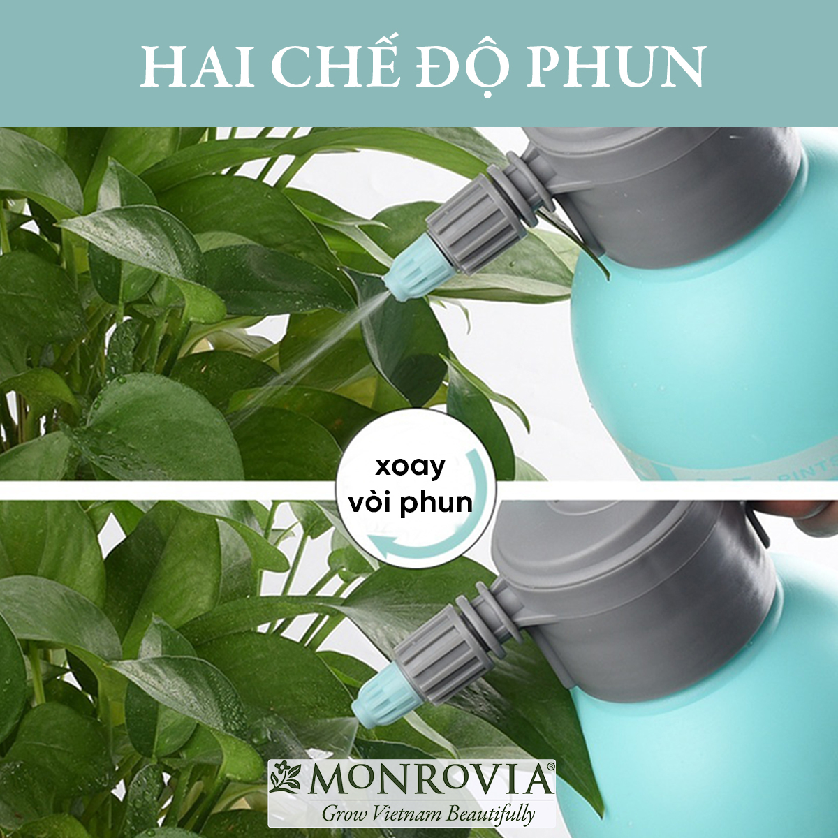 Bình xịt tưới cây MONROVIA 2 lít, phun sương tưới cây cảnh, vòi dài, tặng vòi ngắn, màu xanh, tiêu chuẩn Châu Âu