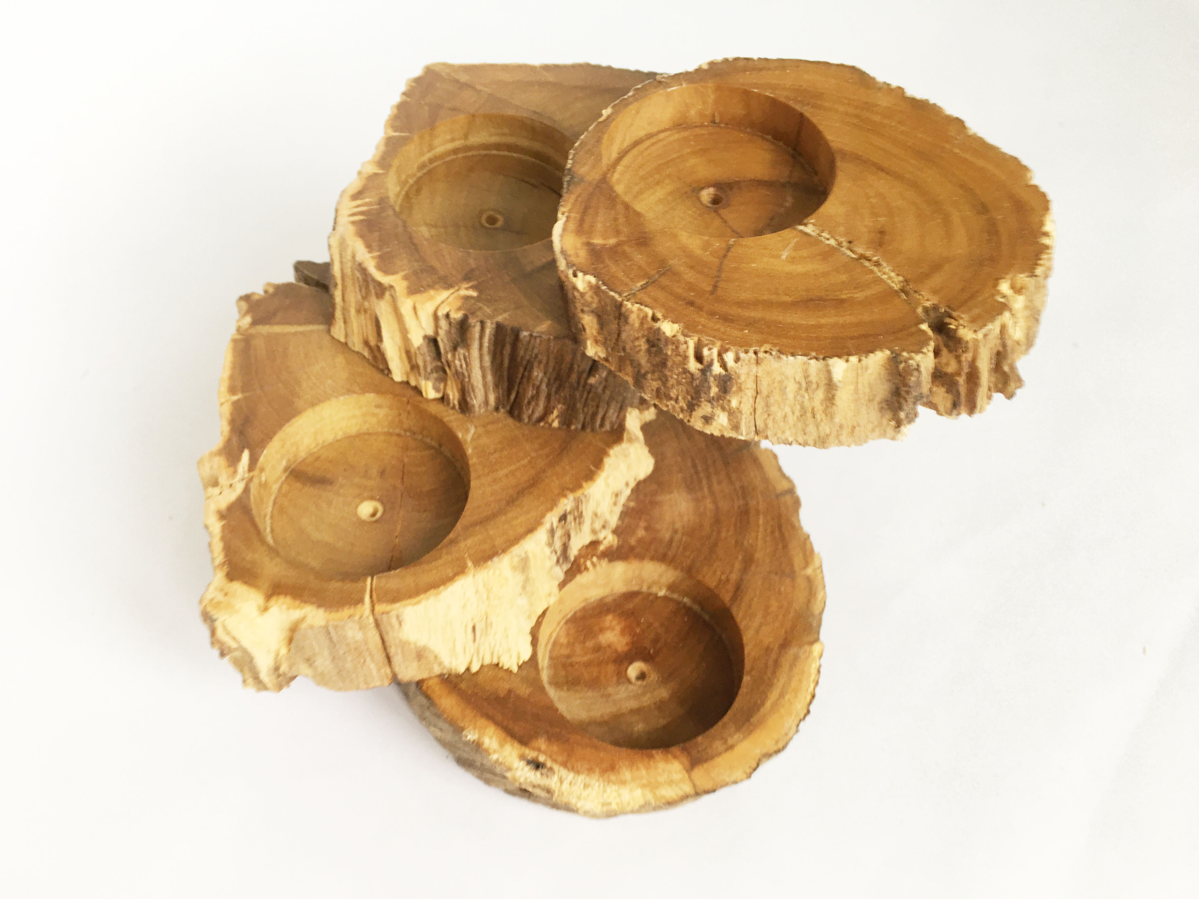 Chân đế nến bằng gỗ tự nhiên vintage 4 tầng (12x12cm)