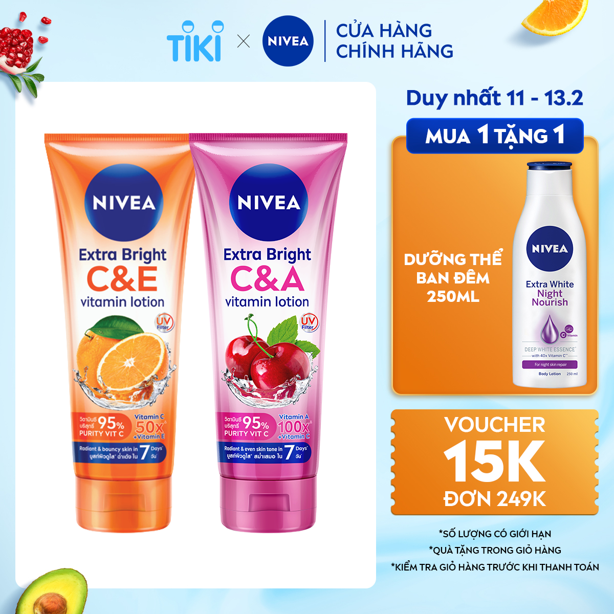 Bộ Đôi Sữa Dưỡng Thể NIVEA Vitamin C&amp;E &amp; Vitamin C&amp;A Sáng Mượt | Đều Màu Da Sau 7 Ngày (180 ml)